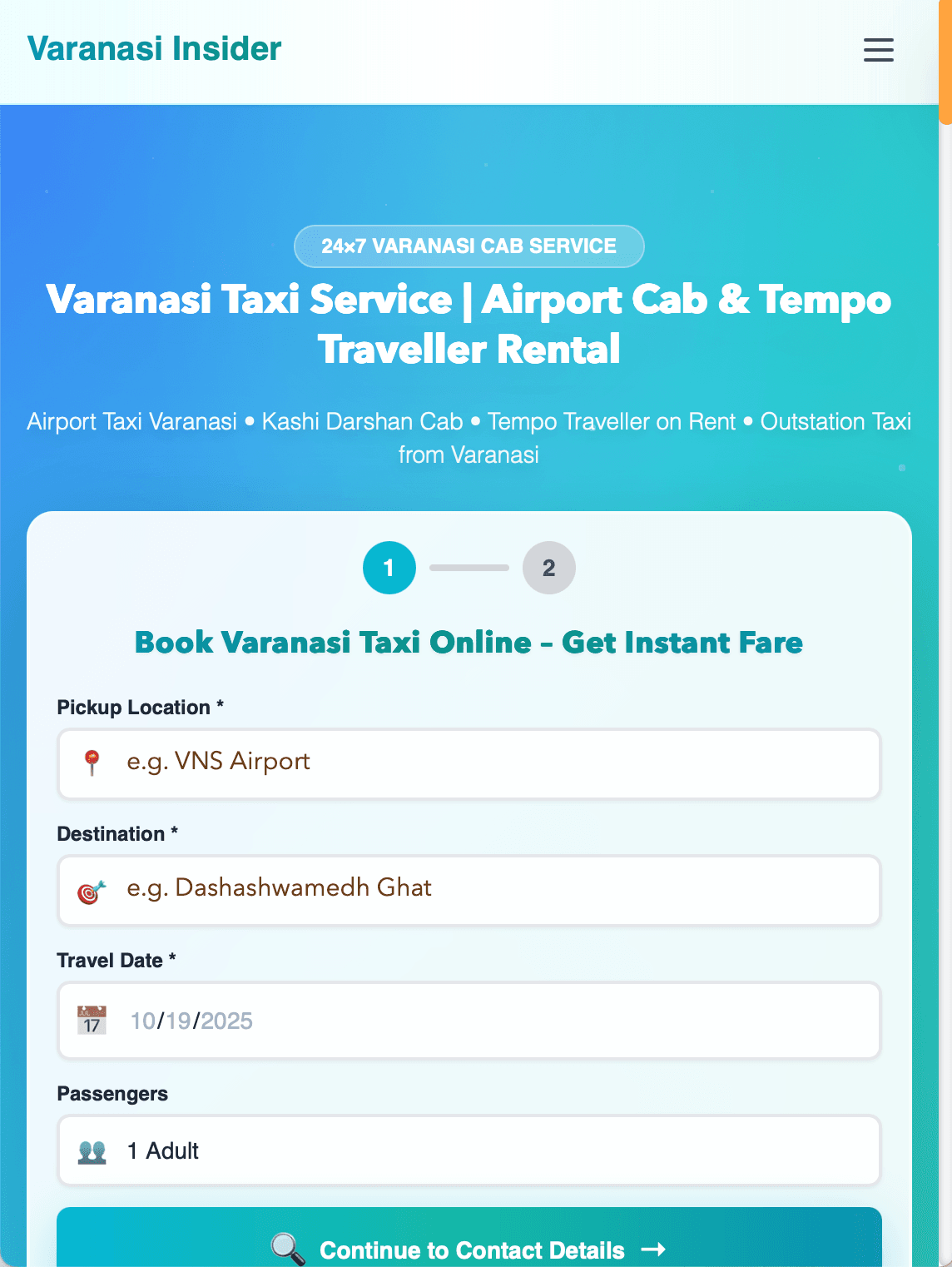 Mobile booking flow for Kashitaxi